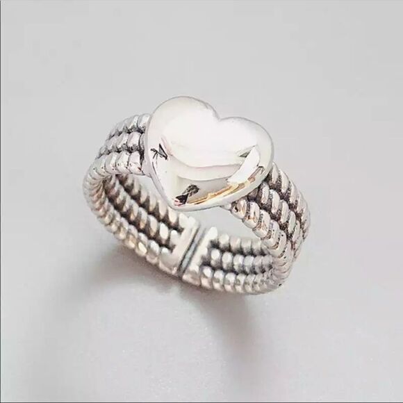 NEW 925 Sterling Silver Heart Ring Adjustable - Picture 2 of 7